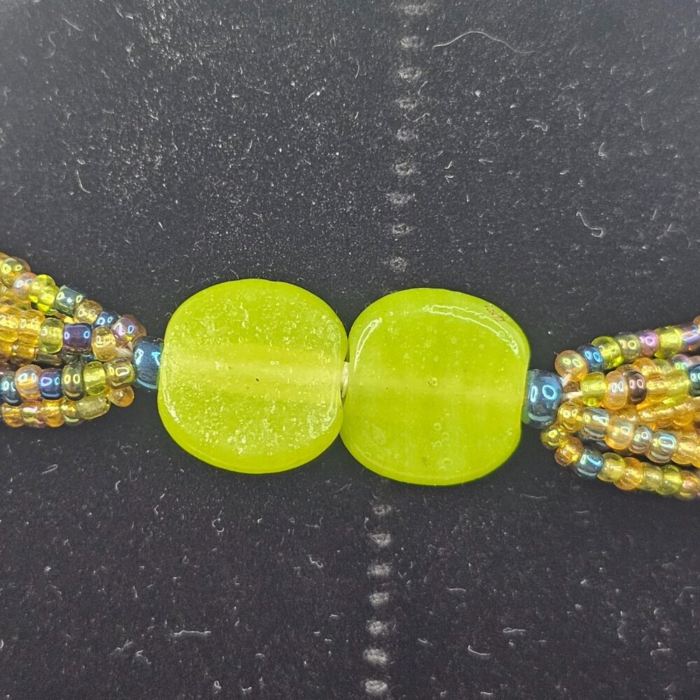 Multi Strand Necklace Multicolor Lime Women Jewelry Seed Beaded Handcrafted - Picture 5 of 10